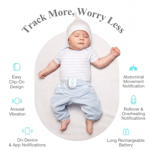 Sense-U Pro Baby Breathing Monitor: Real-time Alerts for No Breathing, Rollover, Overheating, Arousal Vibration, Audible & App Alert, Easy Clip-On