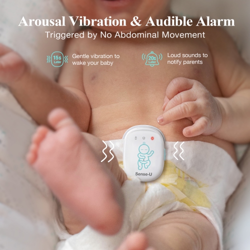 Sense-U Pro Baby Breathing Monitor: Real-time Alerts for No Breathing, Rollover, Overheating, Arousal Vibration, Audible & App Alert, Easy Clip-On
