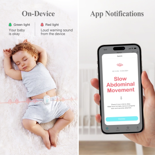 Sense-U Pro Baby Breathing Monitor: Real-time Alerts for No Breathing, Rollover, Overheating, Arousal Vibration, Audible & App Alert, Easy Clip-On