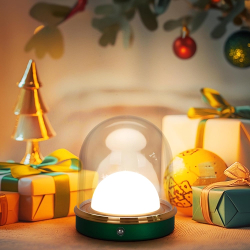 YOULIGHTS  Christmas Gift Night Light Modern Rechargeable Lamp for Bedroom, 3 Color Stepless Dimming Up, Battery Operated Lamp \w Christmas Base, For