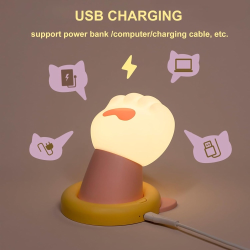 Cute Cat Paw Night Light – Touch Activated Rechargeable Night Light, Dimmable Bedside Night Lamp, Cat Nightlight with Timer for Kids, Squishy Cat