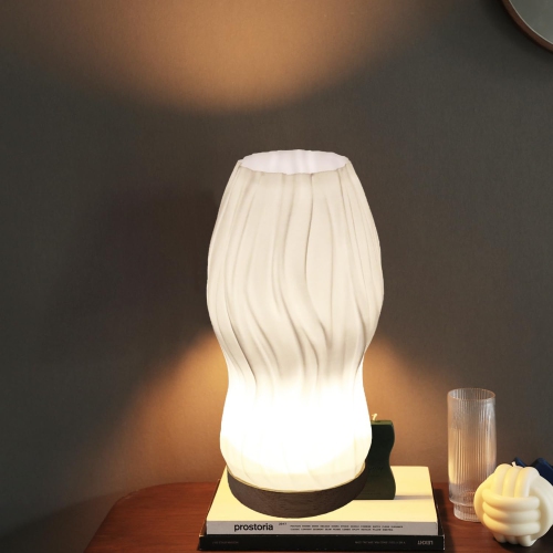Bedroom Table Lamp with Wooden Base - Adjustable 3 Light Modes,3D Printed Lampshade Modern Nightstand Lamp,Suitable for Living Room,Desk