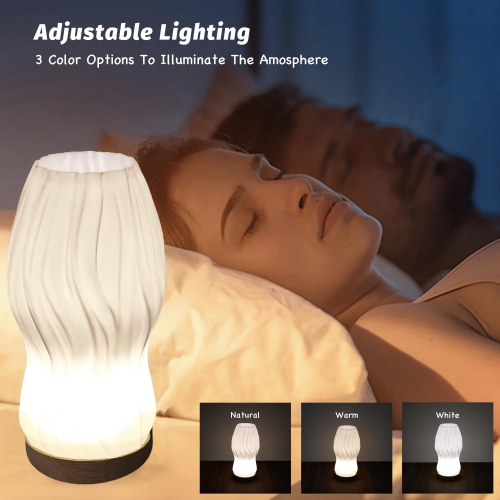 Bedroom Table Lamp with Wooden Base - Adjustable 3 Light Modes,3D Printed Lampshade Modern Nightstand Lamp,Suitable for Living Room,Desk