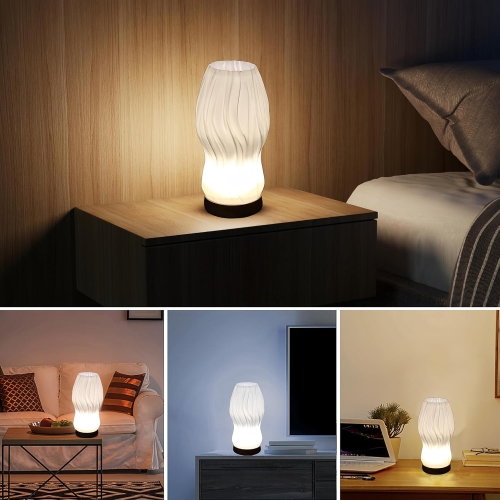 Bedroom Table Lamp with Wooden Base - Adjustable 3 Light Modes,3D Printed Lampshade Modern Nightstand Lamp,Suitable for Living Room,Desk