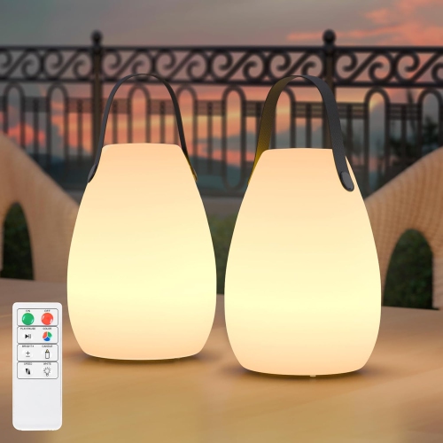 Table Lamp Portable for Indoor/Outdoor Rechargeable Cordless LED Lamp Warm White and RGB, Remote Battery Desk Lamp for Patio Camping Restaurant Home