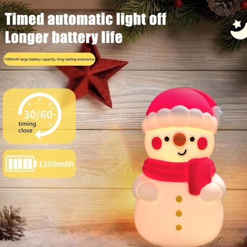 Christmas LED Night Light, 3-Level Dimmable Nursery Christmas Tree Nightlight Decorations, Silicone Pinchable Touch Christmas Snowman Color Changing