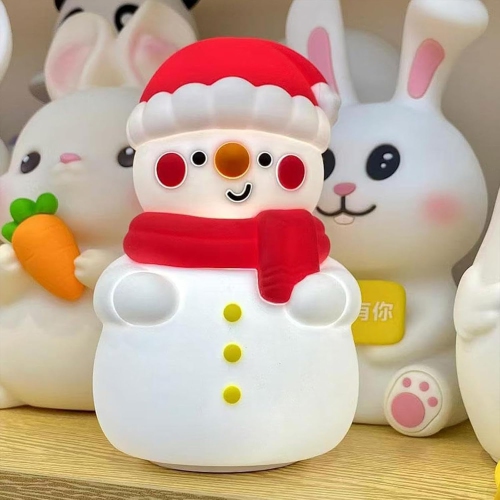 Christmas LED Night Light, 3-Level Dimmable Nursery Christmas Tree Nightlight Decorations, Silicone Pinchable Touch Christmas Snowman Color Changing