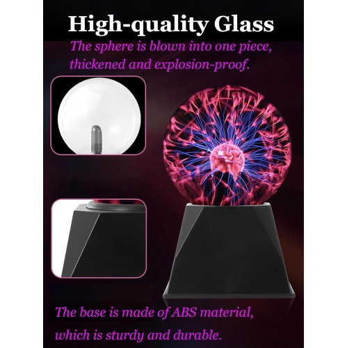 3 Inch Plasma Ball, Touch Sensitive Plasma Globe Lamp, Plug-in Plasma Crystal Ball for Gifts Birthday, Party, Halloween, Christmas, Plasma Light