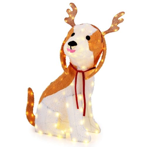 Gymax Lighted Christmas Dog w/ LED Lights 4 Ground Stakes Cable Tiers for Yard Patio