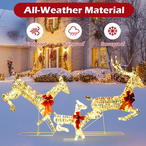 Gymax Christmas Lighted Reindeer w/ LED Lights and Red Bows Stakes