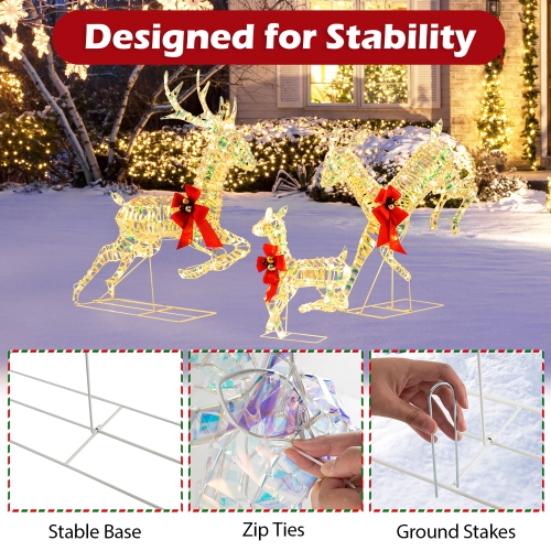 Gymax Christmas Lighted Reindeer w/ LED Lights and Red Bows Stakes