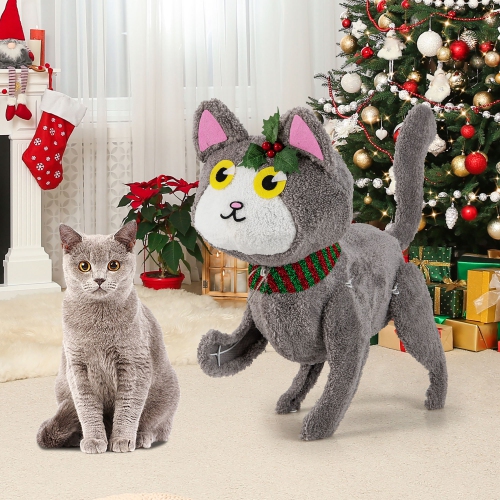 Gymax Lighted Christmas Cat w/ 88 LED Lights 4 Ground Stakes Cable Tiers for Yard