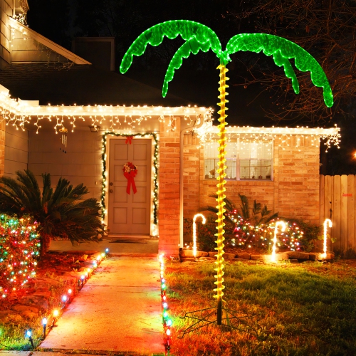 Gymax 7.5 FT Lighted Palm Tree w/332 LED Lights Holographic Trunk and Fronds Christmas