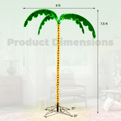 Gymax 7.5 FT Lighted Palm Tree w/332 LED Lights Holographic Trunk and Fronds Christmas