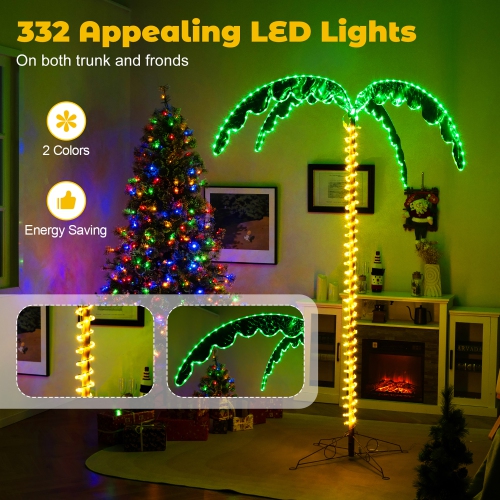 Gymax 7.5 FT Lighted Palm Tree w/332 LED Lights Holographic Trunk and Fronds Christmas