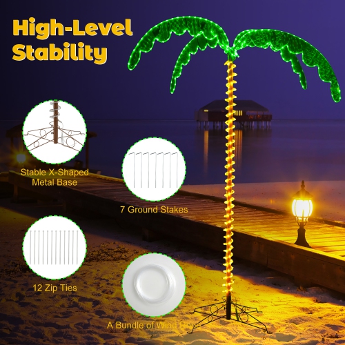 Gymax 7.5 FT Lighted Palm Tree w/332 LED Lights Holographic Trunk and Fronds Christmas