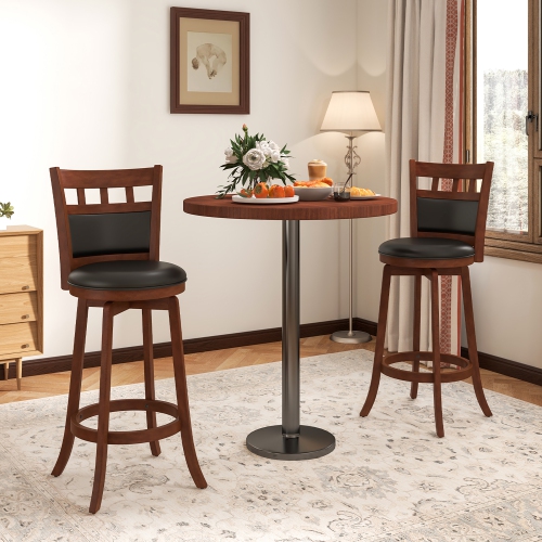 Gymax Wood Swivel Bar Stools Set of 4 w/ Faux Leather Upholstered Seat & Back