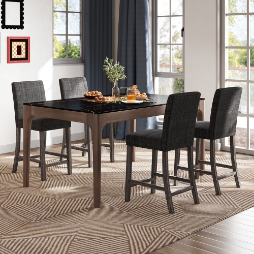 Gymax 4PCS 24.5'' Counter Height Bar Stools Modern Fabric Upholstered Kitchen Chairs