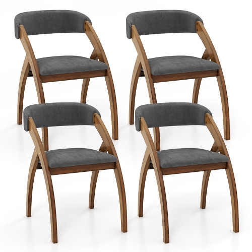 GYMAX  Dining Chair Set Of 4 W/ Padded Cushion Curved Back Arched Rubber Wood Legs