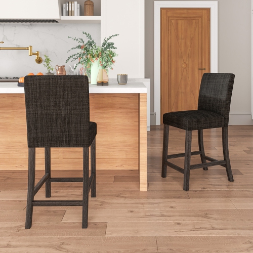 Gymax 2PCS 24.5'' Counter Height Bar Stools Modern Fabric Upholstered Kitchen Chairs
