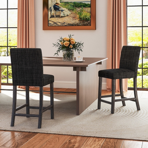 Gymax 2PCS 24.5'' Counter Height Bar Stools Modern Fabric Upholstered Kitchen Chairs