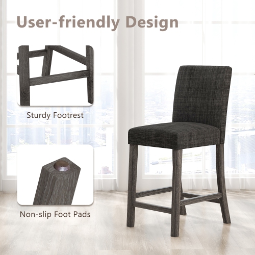 Gymax 2PCS 24.5'' Counter Height Bar Stools Modern Fabric Upholstered Kitchen Chairs