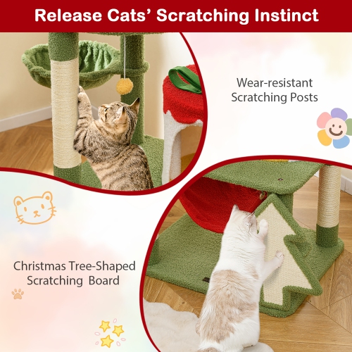 Gymax 52'' Tall Christmas Cat Tree w/ Sisal Scratching Posts Gift Box Shaped Condo