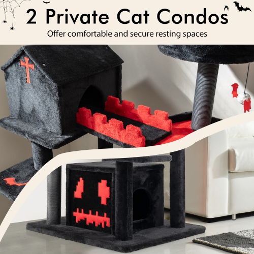 Gymax Gothic Cat Tree 49'' Tall Cat Tower w/ Coffin Bed & 2 Condos & Cozy Perch