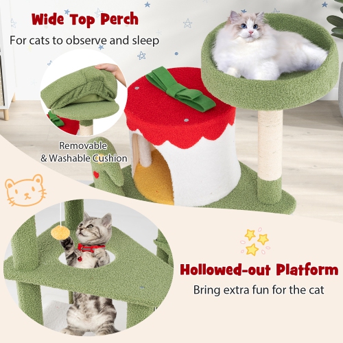 Gymax 61'' Tall Christmas Cat Tree w/ Sisal Scratching Posts Plush Perch & 2 Condos