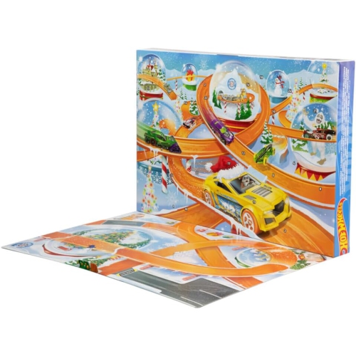 Hot Wheels: Advent Christmas Calendar - 1:64 Scale Cars & 16 Winter-Themed Accessories & 24 Numbered Doors & Playmat