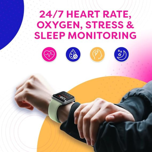 Go VeryFit Smart Watch Heart Rate Blood Oxygen Saturation Sleep Monitor 1.69 Inch Step Counter Pedometer 5ATM Exercise Activity Fitness Tracker