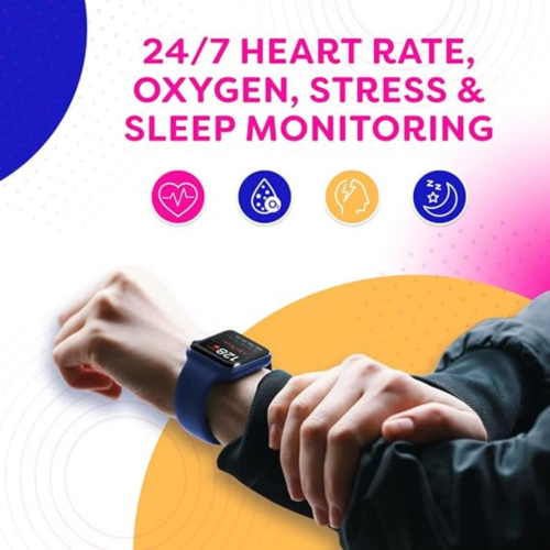 Go VeryFit Smart Watch Heart Rate Blood Oxygen Saturation Sleep Monitor 1.69 Inch Step Counter Pedometer 5ATM Exercise Activity Fitness Tracker