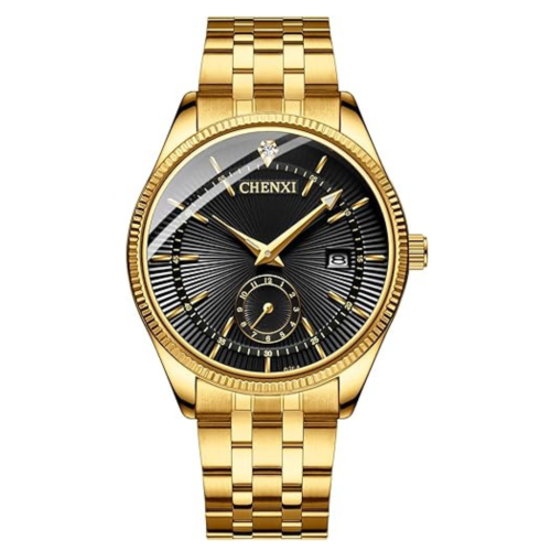 Men's Luxury Analog Quartz Gold Watch Business Stainless Steel Band Dress Wrist Watch Classic Calendar Date Window 3ATM Water Resistant