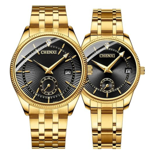 Men's Luxury Analog Quartz Gold Watch Business Stainless Steel Band Dress Wrist Watch Classic Calendar Date Window 3ATM Water Resistant