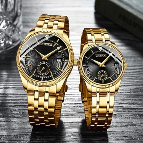 Men's Luxury Analog Quartz Gold Watch Business Stainless Steel Band Dress Wrist Watch Classic Calendar Date Window 3ATM Water Resistant