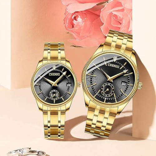 Men's Luxury Analog Quartz Gold Watch Business Stainless Steel Band Dress Wrist Watch Classic Calendar Date Window 3ATM Water Resistant