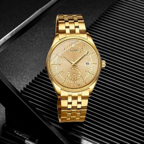 Men's Luxury Analog Quartz Gold Watch Business Stainless Steel Band Dress Wrist Watch Classic Calendar Date Window 3ATM Water Resistant