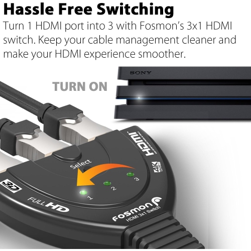 4K HDMI Switch 3 in 1 out 4K@30Hz, 3-Port HDMI Splitter Hub Switcher Auto Switching UHD 3D HDR HD 1080P HDCP, for HDTV, PS5/4, Xbox, Fire Stick