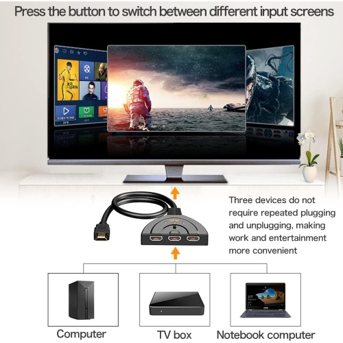 4K HDMI Switch 3 in 1 out 4K@30Hz, 3-Port HDMI Splitter Hub Switcher Auto Switching UHD 3D HDR HD 1080P HDCP, for HDTV, PS5/4, Xbox, Fire Stick