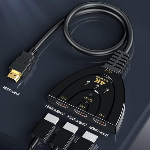 4K HDMI Switch 3 in 1 out 4K@30Hz, 3-Port HDMI Splitter Hub Switcher Auto Switching UHD 3D HDR HD 1080P HDCP, for HDTV, PS5/4, Xbox, Fire Stick