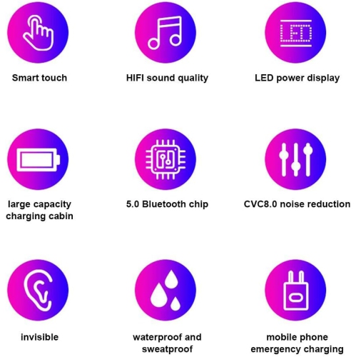 Touch Control Wireless Bluetooth Earphones, 5.0 TWS IPX5 Waterproof Touch Wireless Stereo Bluetooth Headset, Mini Stealth Sports Headphones