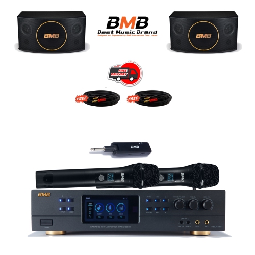 NEW BMB DAR-200HD 4K HDMI ARC Optical Bluetooth Karaoke Amplifier, WH-210 UHF Wireless Microphones, CSJ-10 10" Karaoke Speakers package