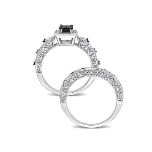 2/3 Carat Black Diamond Engagement Ring and Wedding Band Set in Sterling Silver