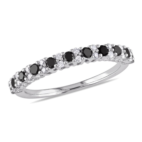 GEM AND HARMONY  1/2 Carat (Ctw) Diamond Anniversary Band Ring In Sterling Silver In Black