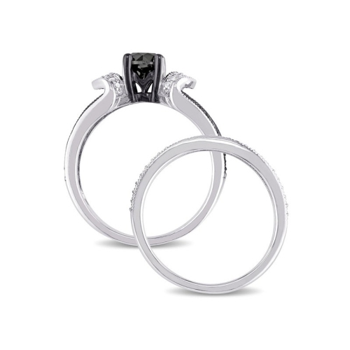 Ensemble nuptial et bague de fiançailles à diamant noir 1.12&nbsp;carat en argent sterling