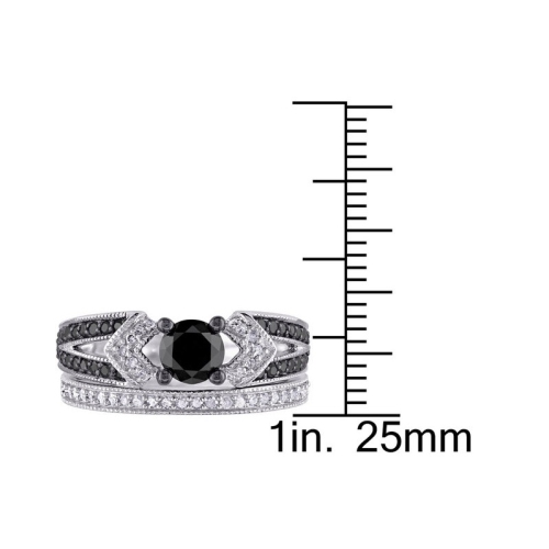 Ensemble nuptial et bague de fiançailles à diamant noir 1.12&nbsp;carat en argent sterling