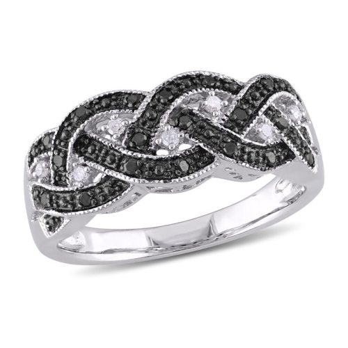 GEM AND HARMONY  1/6 Carat (Ctw) Black & Diamond Ring Band In Sterling Silver In White