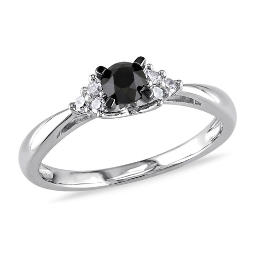 GEM AND HARMONY  1/2 Carat (Ctw) Black & Diamond Ring In Sterling Silver In White