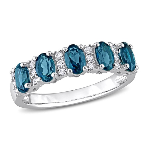 GEM AND HARMONY  1.50 Carat (Ctw) Topaz Five Stone Band Ring In 14K White Gold In Blue