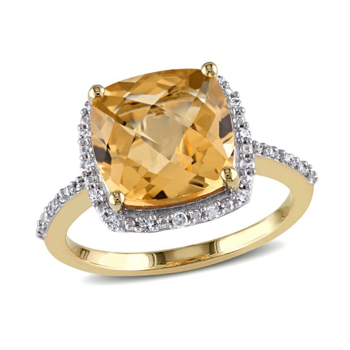 4.00 Carat Cushion-Cut Citrine Halo Ring in 10K Yellow Gold with Diamonds